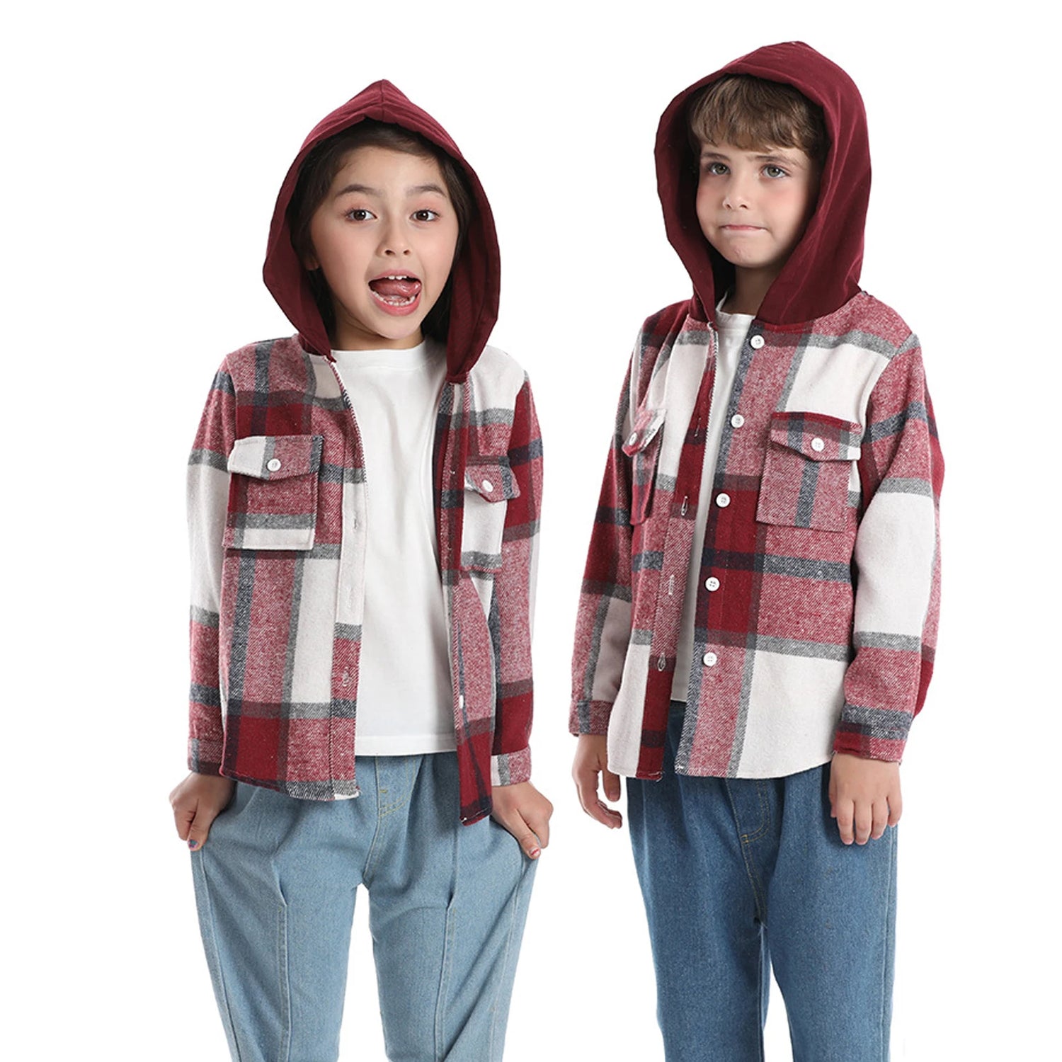 Hoodie Boys Plaid Shirt,Long Sleeve Kids Transition Jacket,Checkered Single Breasted Blouse,Spring Outerwear,Girls Lattice Tops