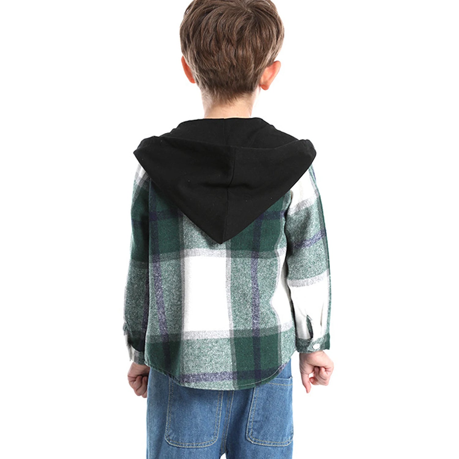 Hoodie Boys Plaid Shirt,Long Sleeve Kids Transition Jacket,Checkered Single Breasted Blouse,Spring Outerwear,Girls Lattice Tops