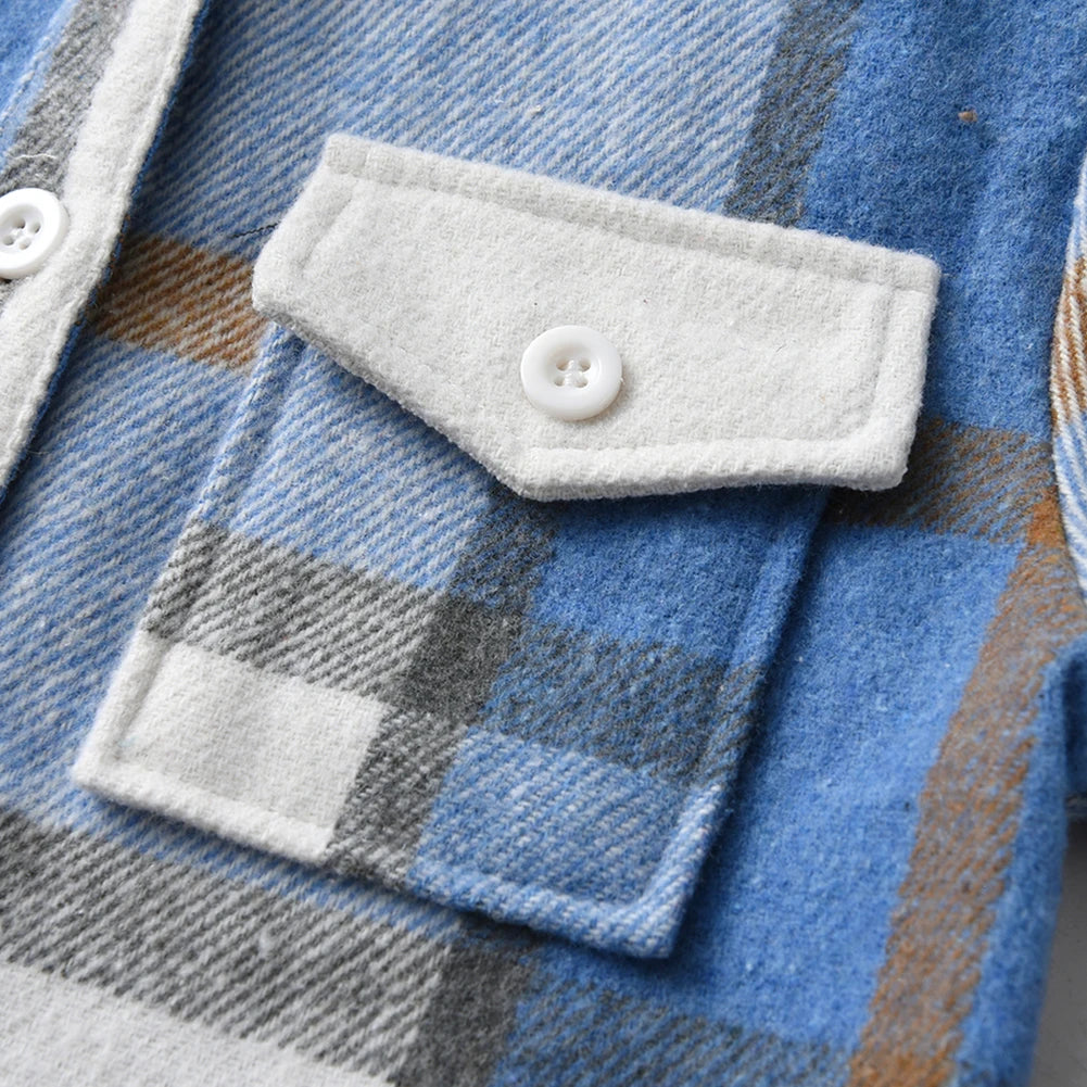 Hoodie Boys Plaid Shirt,Long Sleeve Kids Transition Jacket,Checkered Single Breasted Blouse,Spring Outerwear,Girls Lattice Tops