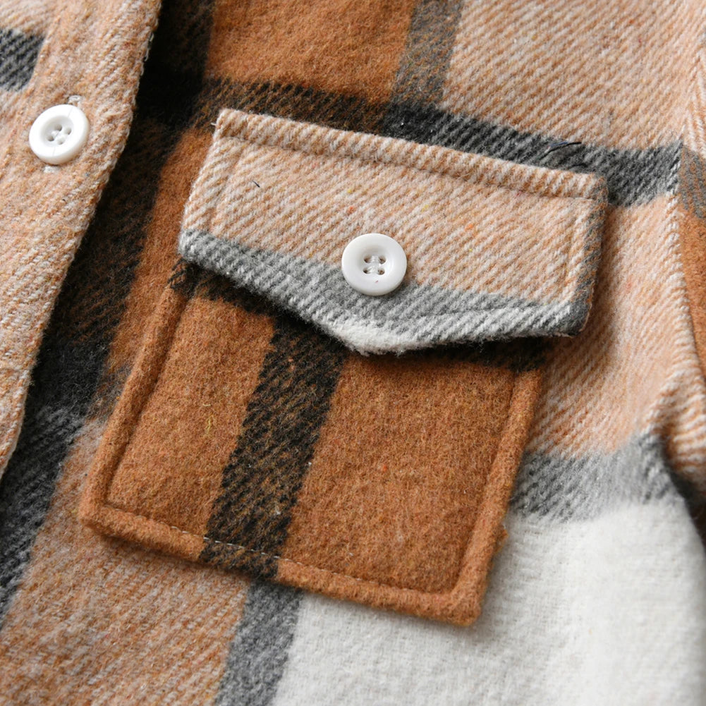 Hoodie Boys Plaid Shirt,Long Sleeve Kids Transition Jacket,Checkered Single Breasted Blouse,Spring Outerwear,Girls Lattice Tops