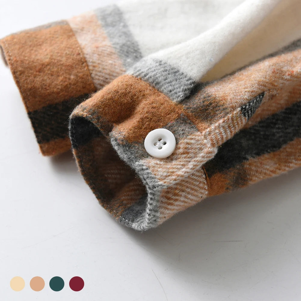 Hoodie Boys Plaid Shirt,Long Sleeve Kids Transition Jacket,Checkered Single Breasted Blouse,Spring Outerwear,Girls Lattice Tops