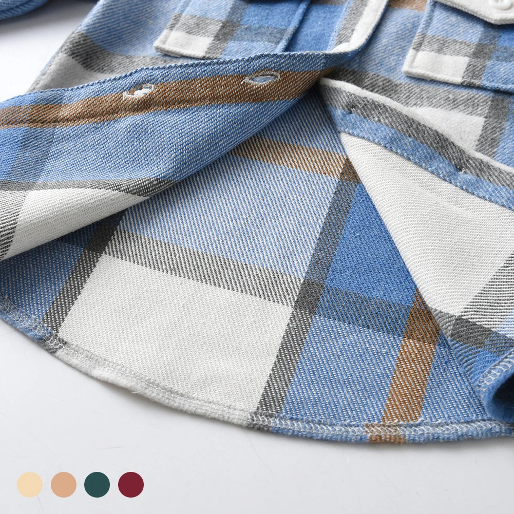 Hoodie Boys Plaid Shirt,Long Sleeve Kids Transition Jacket,Checkered Single Breasted Blouse,Spring Outerwear,Girls Lattice Tops