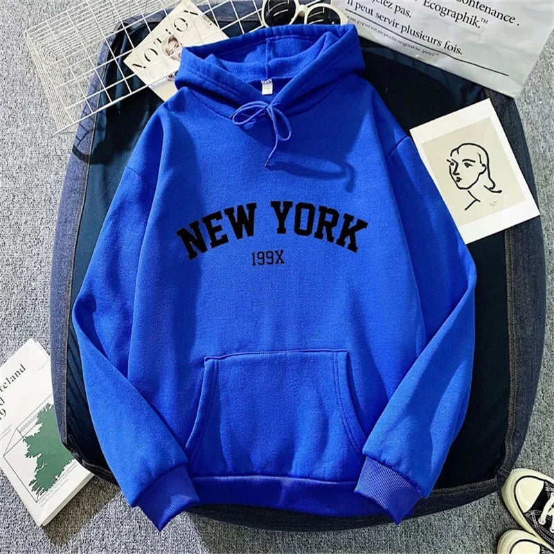 Hoodie Europe and America Sweatshirts for Women New York Letter Y2k Autumn Winter Oversized Plus Velvet Casual Loose Fleece Tops