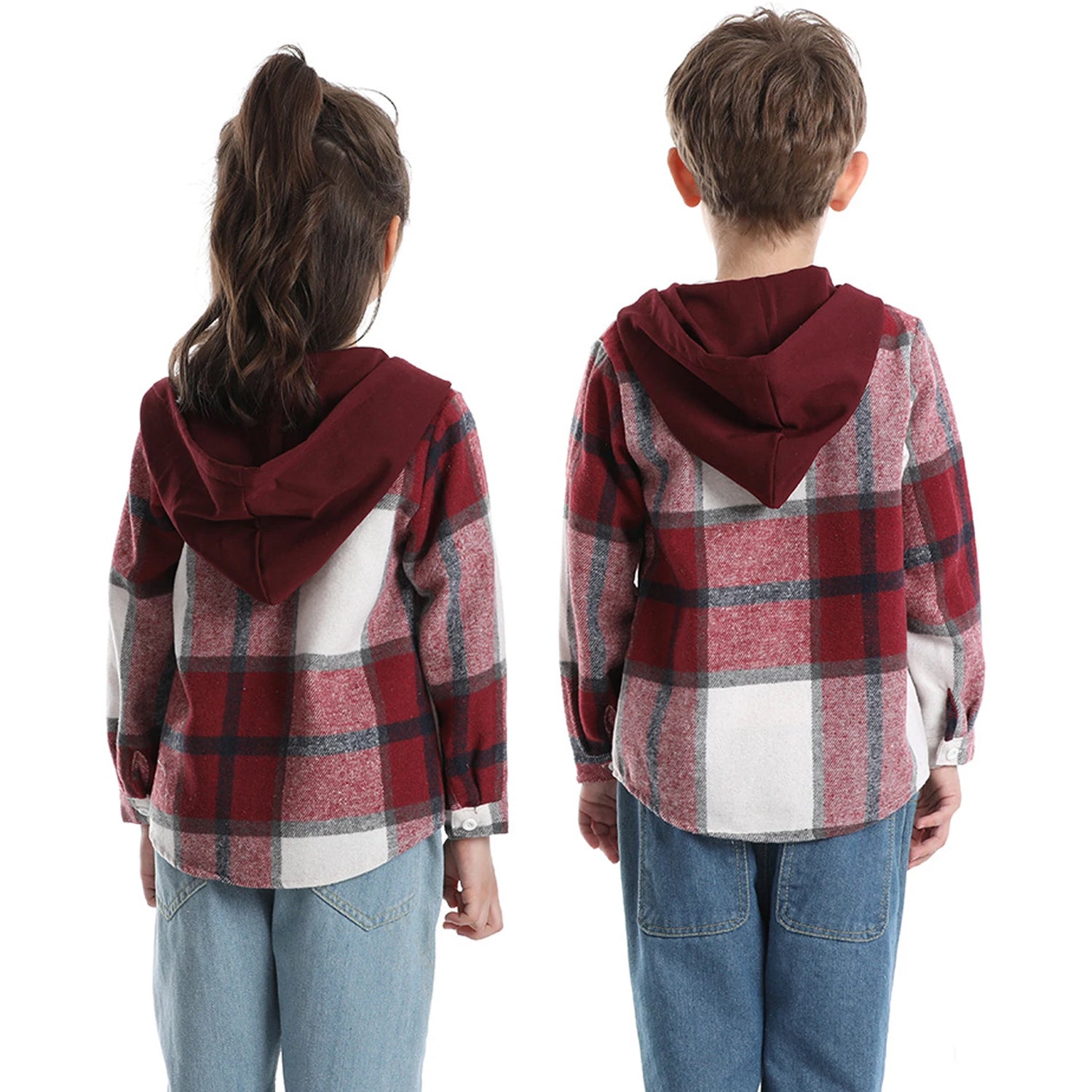 Hoodie Boys Plaid Shirt,Long Sleeve Kids Transition Jacket,Checkered Single Breasted Blouse,Spring Outerwear,Girls Lattice Tops