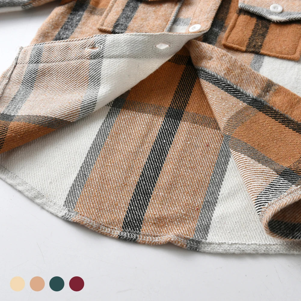 Hoodie Boys Plaid Shirt,Long Sleeve Kids Transition Jacket,Checkered Single Breasted Blouse,Spring Outerwear,Girls Lattice Tops