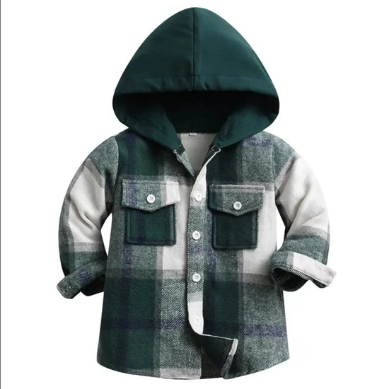 Hoodie Boys Plaid Shirt,Long Sleeve Kids Transition Jacket,Checkered Single Breasted Blouse,Spring Outerwear,Girls Lattice Tops